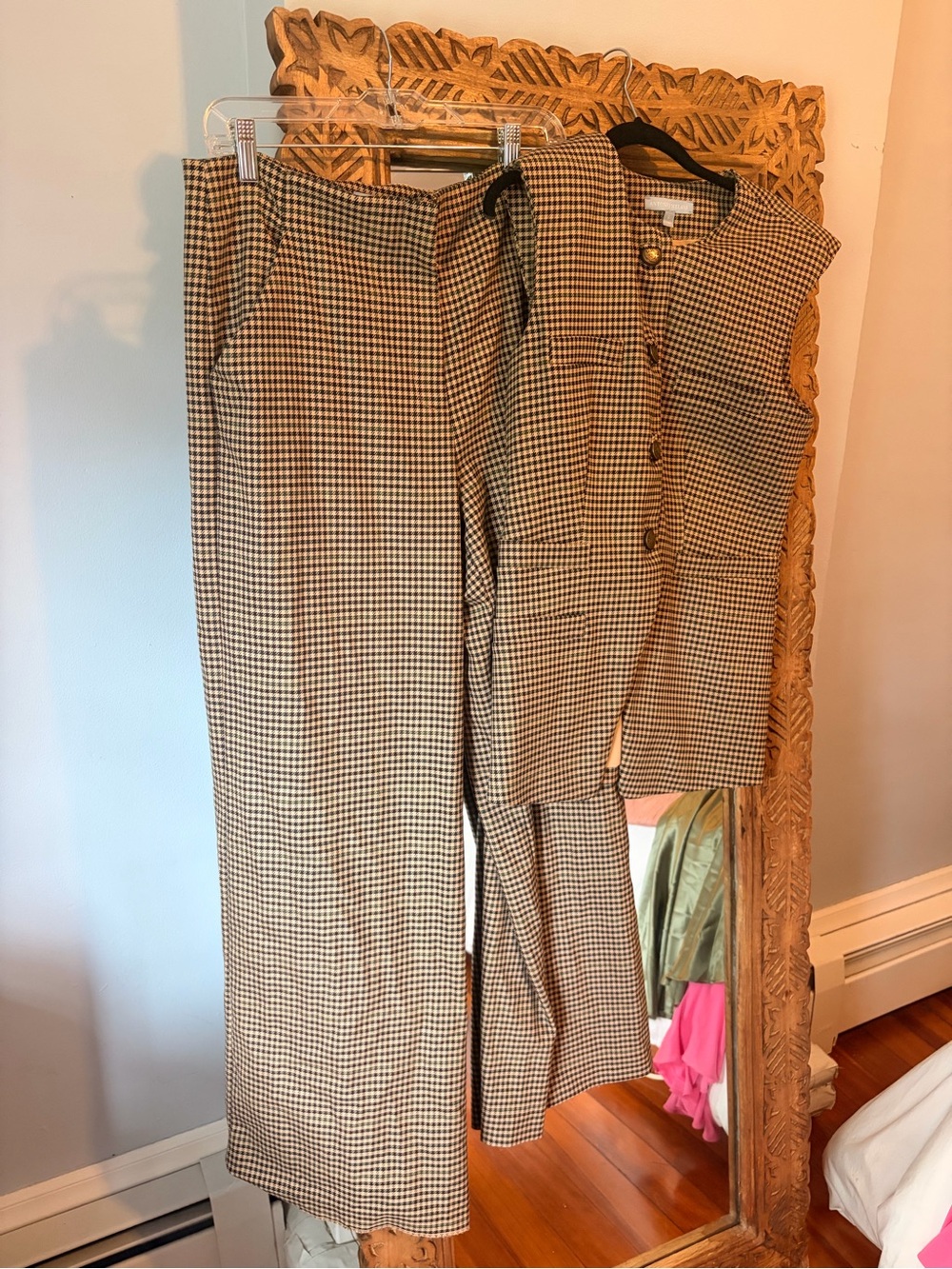 Antonio Melani Checked Wide-Leg Pants and Matching Button Vest - Brown/green